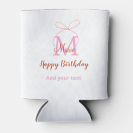 Rosa Glitter-Schleife Name Buchstabe Monogramm Geb Dosenkühler