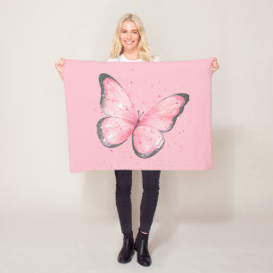 rosa Glitter-Schmetterling Fleecedecke