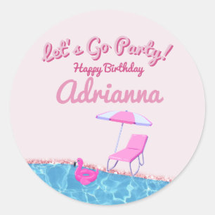 Rosa Glitter-Strandparty Runder Aufkleber