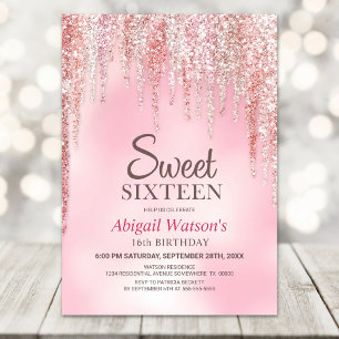 Rosa Glitter Sweet 16 Geburtstagsfeier Einladung