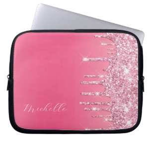 Rosa Glitter-Trend-Monogramm Laptopschutzhülle