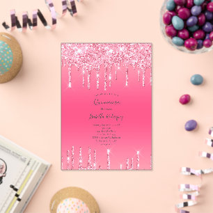 Rosa Glitter-Trend Quinceanera für Mädchen Acryleinladungen