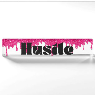 Rosa Glitter-Tropf-Dame-Boss-Hustle-Namensschild Namensplakette