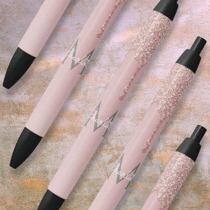 Rosa Glitter-Tropfen-Monogramm Weibliches Skript Kugelschreiber