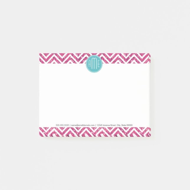 Rosa Glitter und Minze individuelles Monogramm Post-it Klebezettel (Vorderseite)