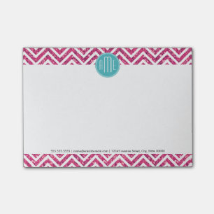 Rosa Glitter und Minze individuelles Monogramm Post-it Klebezettel