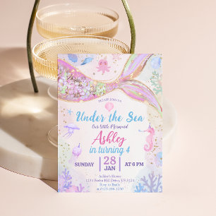 Rosa Glitter Unter dem Meer Meerjungfrau Geburtsta Einladung