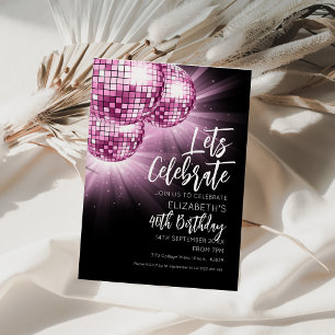 Rosa Glitterball Party Einladung