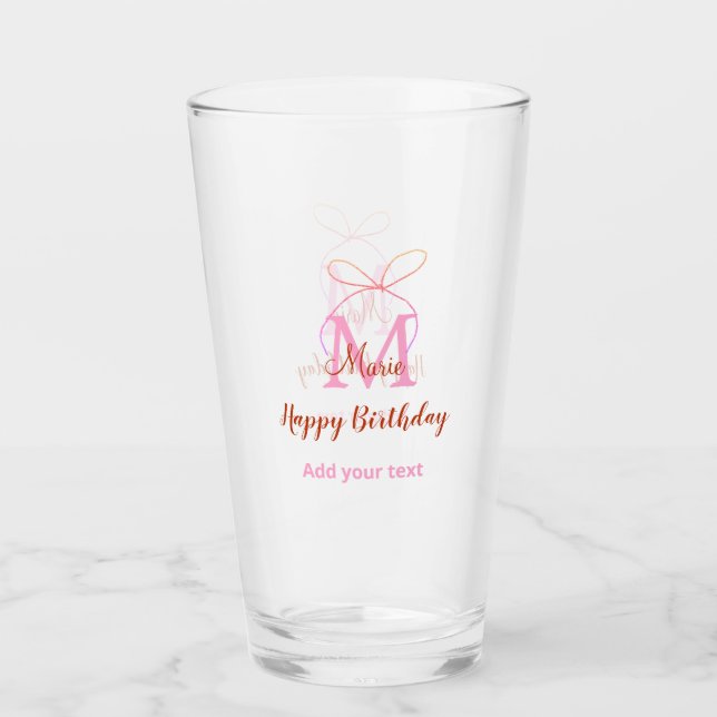 Rosa Glitterband mit Namen Buchstaben Monogramm Ge Glas (Vorderseite)