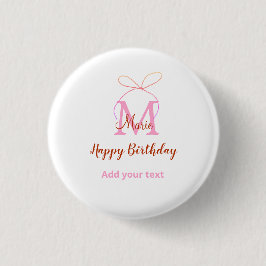 Rosa Glitterband mit Namensbuchstabe Monogramm Geb Button