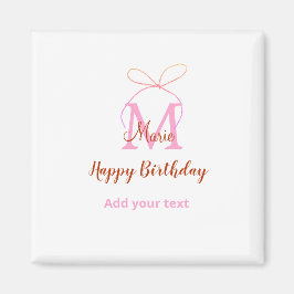 Rosa Glitterbogen Name Buchstabe Monogramm Geburts Magnet