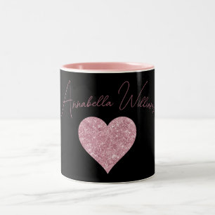 Rosa Glitterherz auf Schwarz Zweifarbige Tasse