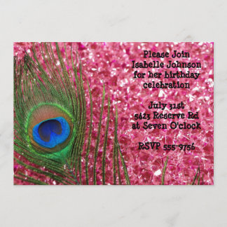 Rosa Glitterie Felsen Pfau Geburtstag Einladung