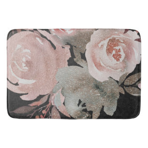 Rosa Glitterrosen Dunkle Blumen Glamour Elegant Badematte