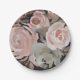 Rosa Glitterrosen Dunkle Blumen Glamour Elegant Pappteller