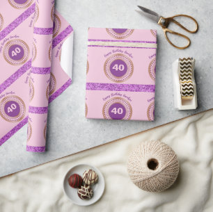 Rosa Glitterstreifen Gold-Emblem Personalisiert 40 Geschenkpapier