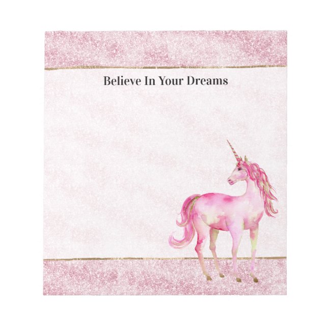 Rosa Glitz Glitter Einhorn Notizblock (Vorderseite)