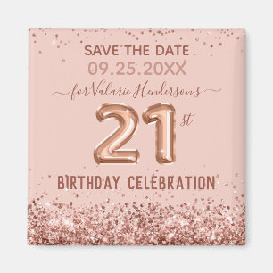 Rosa Glitzer 21. Geburtstag Save the Date Magnet