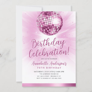 Rosa Glitzer 70er Party Diskothek Ball Geburtstag  Einladung