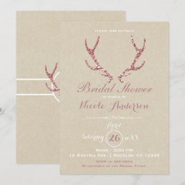 Rosa Glitzer Antlers Rustic Kraft Brautparty Einladung