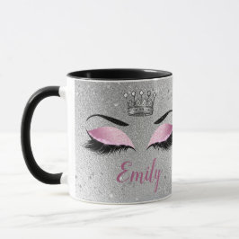 Rosa Glitzer Augen Monogramm Tasse