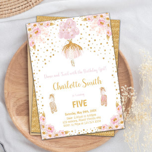 Rosa Glitzer Ballerina Geburtstag Einladungen