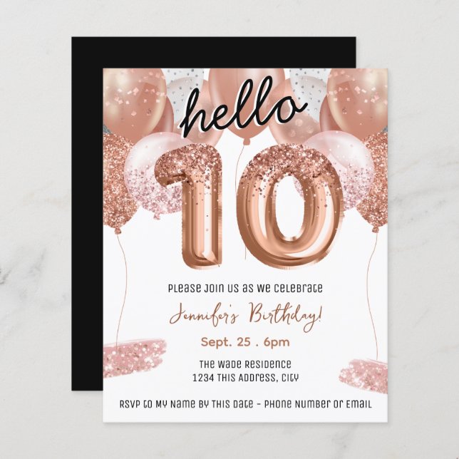 Rosa Glitzer Balloons 10. Geburtstagsparty (Vorne/Hinten)