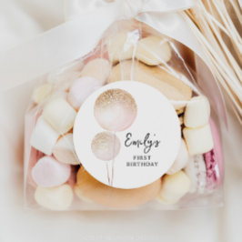 Rosa Glitzer Balloons 1. Geburtstag Gastgeschenk Runder Aufkleber