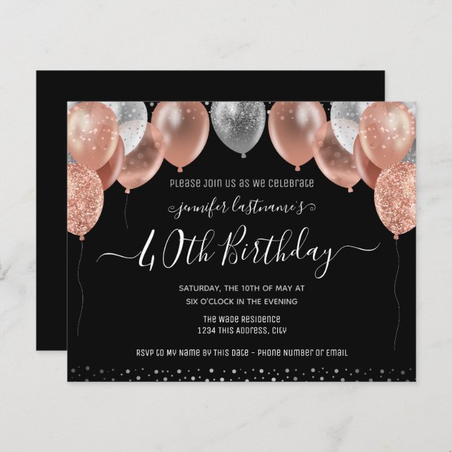 Rosa Glitzer Balloons 40. Geburtstag Party (Vorne/Hinten)