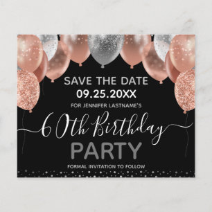 Rosa Glitzer Balloons 60. Geburtstag Save the Date