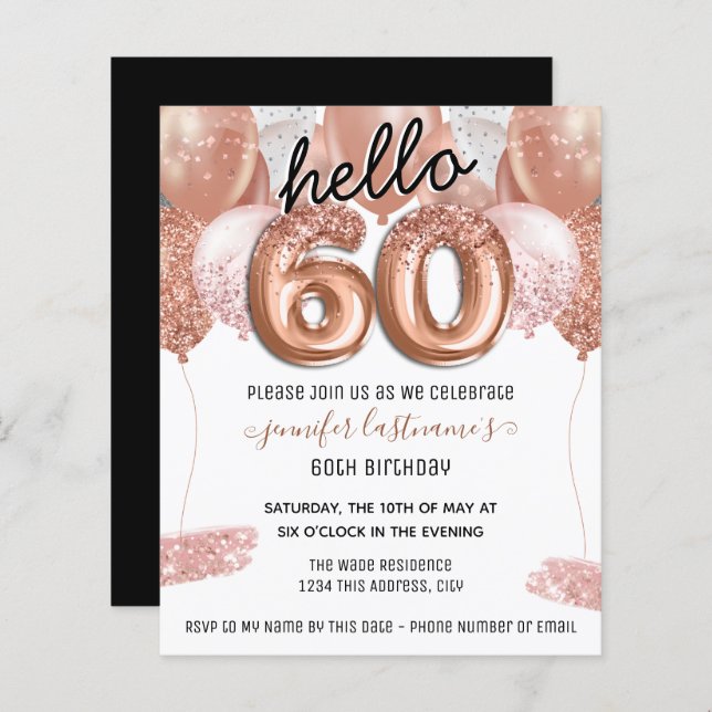 Rosa Glitzer Balloons 60. Geburtstagsparty (Vorne/Hinten)