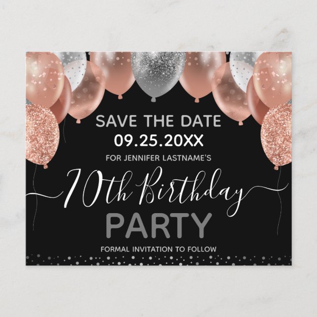 Rosa Glitzer Balloons 70. Geburtstag Save the Date (Vorderseite)