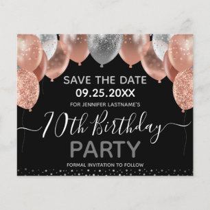 Rosa Glitzer Balloons 70. Geburtstag Save the Date