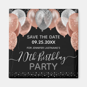 Rosa Glitzer Balloons 70. Geburtstag Save the Date Magnet