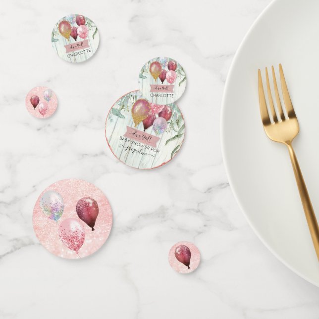 Rosa Glitzer Balloons Eucalyptus Baby Girl Dusche Konfetti (Gruppe)