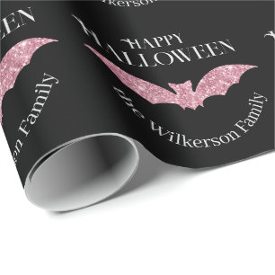 Rosa Glitzer Bat Happy Halloween Geschenkpapier