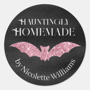 Rosa Glitzer Bat Homemade Halloween Runder Aufkleber