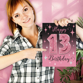 Rosa Glitzer Big 13. Geburtstag Karte