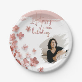 Rosa Glitzer Blume Blumenstrauß Foto 50. Geburtsta Pappteller