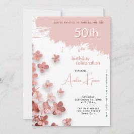 Rosa Glitzer Blume Floral 50. Geburtstag Einladung