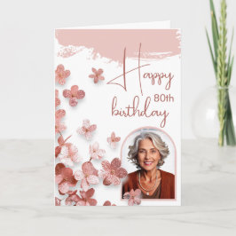 Rosa Glitzer Blume Floral Foto 80. Geburtstag Karte