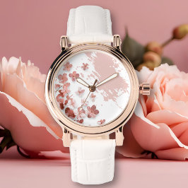 Rosa Glitzer Blume Pinselstrich Armbanduhr