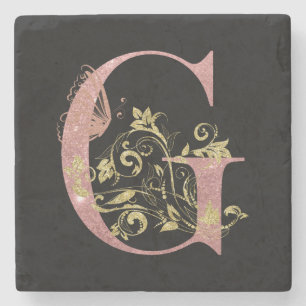 Rosa Glitzer Blumenbrief G Steinuntersetzer