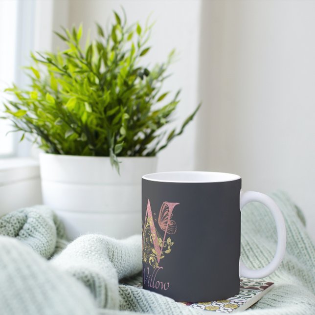 Rosa Glitzer Blumenschreiben W Kaffeetasse (Von Creator hochgeladen)