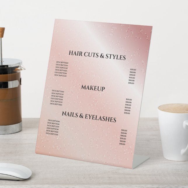 Rosa Glitzer Blush Haar Makeup Salon Preis Sockelschild (In SItu)