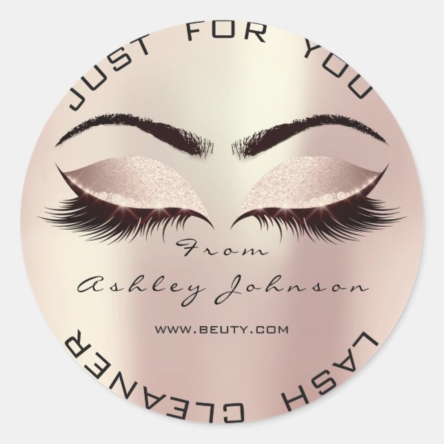 Rosa Glitzer Blush Lashes Reinigungsmittel Runder Aufkleber (Vorderseite)