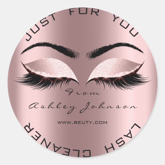 Rosa Glitzer Blush Lashes Reinigungsmittel Runder Aufkleber (Vorderseite)