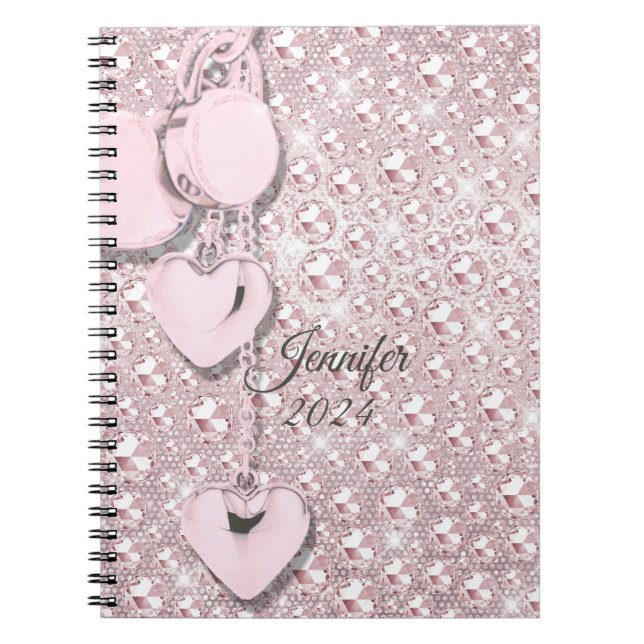 Rosa Glitzer Blush Tropfens Monogramm 2024 Notizblock (Vorderseite)