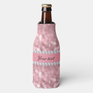 Rosa Glitzer Bokeh und Diamanten personalisiert Flaschenkühler
