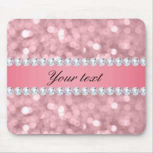 Rosa Glitzer Bokeh und Diamanten personalisiert Mousepad